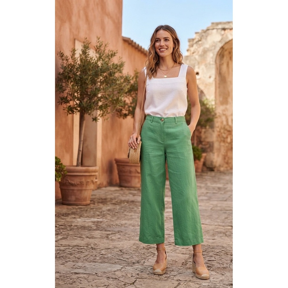J. Jill Love Linen Wide Leg Pants Sweet Clover Green 100% Linen Size M NEW